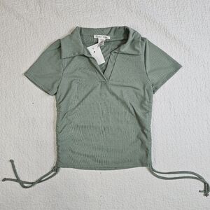 NWT Caution To The Wind Green Collared Adjustable Crop Top